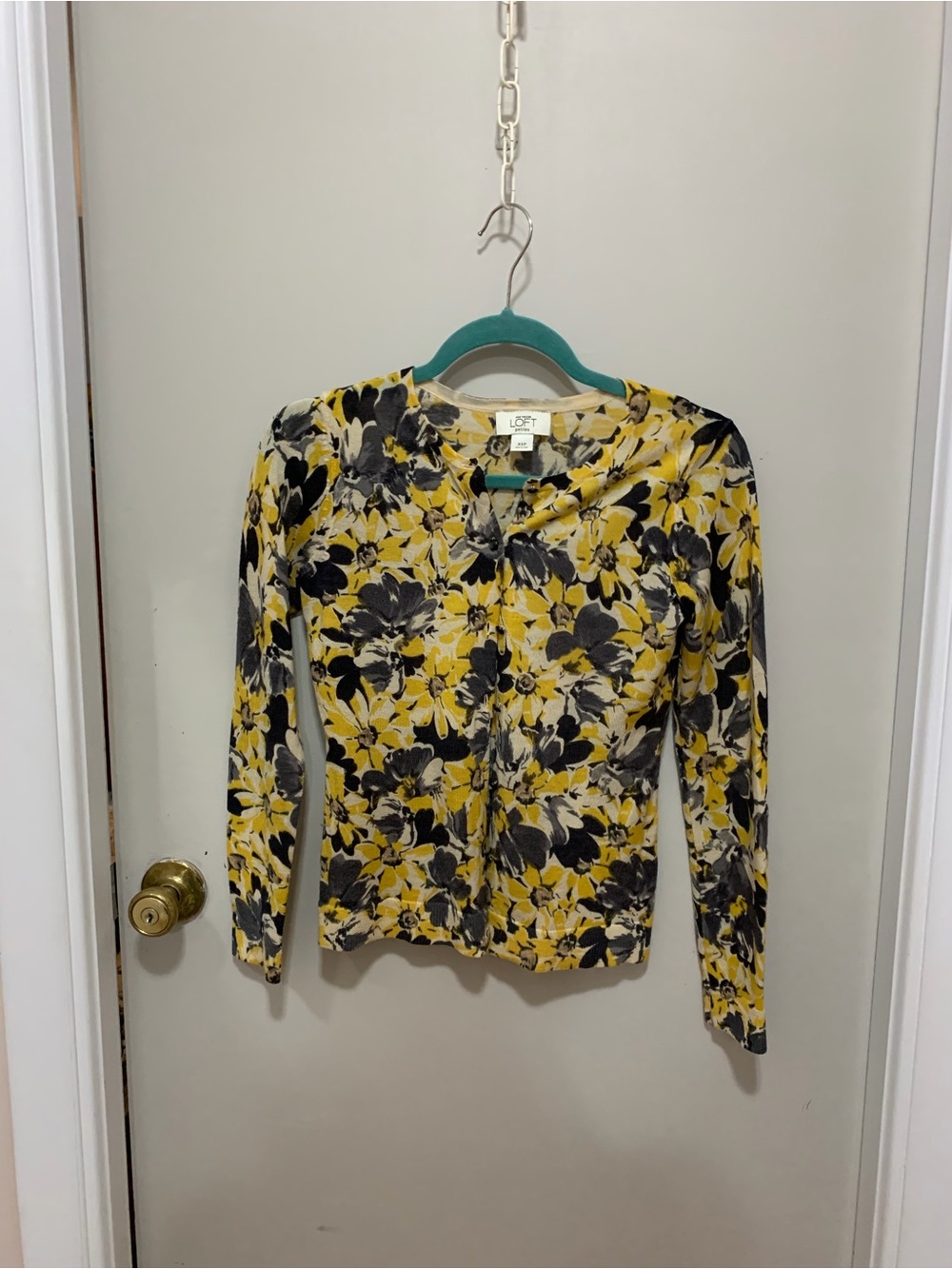 LOFT Yellow and Gray Floral Button-Up Cardigan